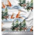 thumbnail image 3 of Soimoi White Georgette Viscose Fabric Fox & Pine Tree Print Fabric by the Yard 42 Inch Wide, 3 of 5