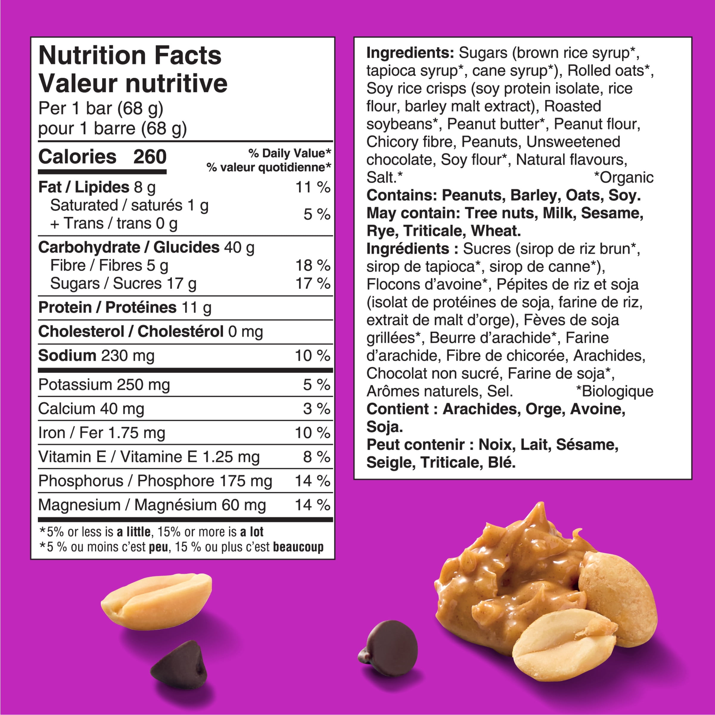 CLIF BAR Barres Énergétiques, Pépites de Chocolat et Arachides Croquantes, Barre Granola, Riche en Protéines, Collations, Barres Déjeuner, Contient 70 % d'Ingrédients Biologiques Boîte de 10 Barres