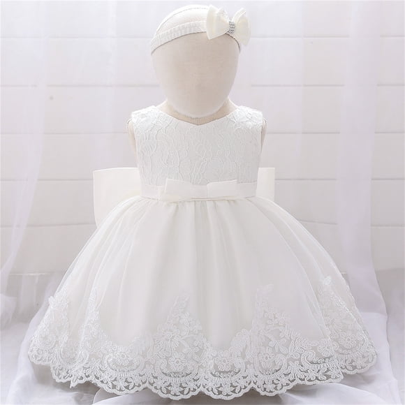 Baby Girls Dresses Pageant Baptism Lace Dress Bowknot Flower Wedding Christening Tutu Gown First Birthday Outfit