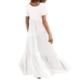 thumbnail image 4 of Robe à Manches Longues Femme Mode Estivale pour Femmes Robe Longue Ample Manches Courtes Col Rond Asymétrique à Étages Robe Longue de Plage Robe d'Été pour Femmes Robe d'Été Aguichant à Manches Longues, 4 of 5