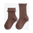 thumbnail image 2 of Splozh Tout-Petit Ruffle Chevilles Socks Girl Hiver et Automne Chaussettes Décontractées Confortables Mi-Mollet à Bordure Filetée Brun, 3-5 Ans, 2 of 5
