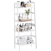 Ladder Bookcase  Leaning Bookshelf  Freestanding Open Display Storage Rack Shelf  Small Flower Plant Stand  Space Saving Bamboo Book Shelf  Walnut