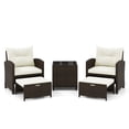 thumbnail image 4 of Gymax 5 CS Rattan Furniture w/ & Tempered Glass & 2 Ottomans Coffee Table Patio Off White, 4 of 7