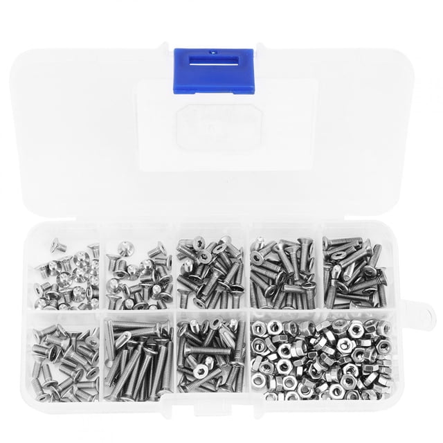 340pcs M3 Douille Hexagonale Tête Plate Acier Inoxydable SS304 Vis Boulon Écrou Assortiment Ensemble