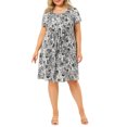 thumbnail image 2 of GRACE & GRANDEUR Robe Midi d'Été Plissée à Fleurs à Manches Courtes à Col Rond pour Femme Grande Taille2X Noir, 2 of 7