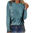 thumbnail image 1 of T-shirts à Manches Longues pour Femmes, Col Ras du Cou, Tuniques à Imprimé Floral, Hauts Doux Décontractés, Blouse Coupe Ample, 1 of 3