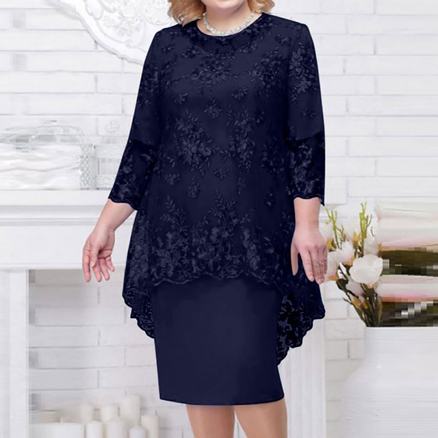 LSLJS Robe de Soirée pour Femme Grande Taille en Dentelle Brodée, Ensemble Deux Pièces, Robe Ajustée au Tempérament, Robes de Cocktail pour Femme pour Soirée