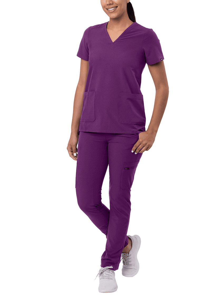 Adar Addition Go-Basic Scrub Set For Women - Slim V-Neck Scrub Top & Skinny Cargo Scrub Pants
