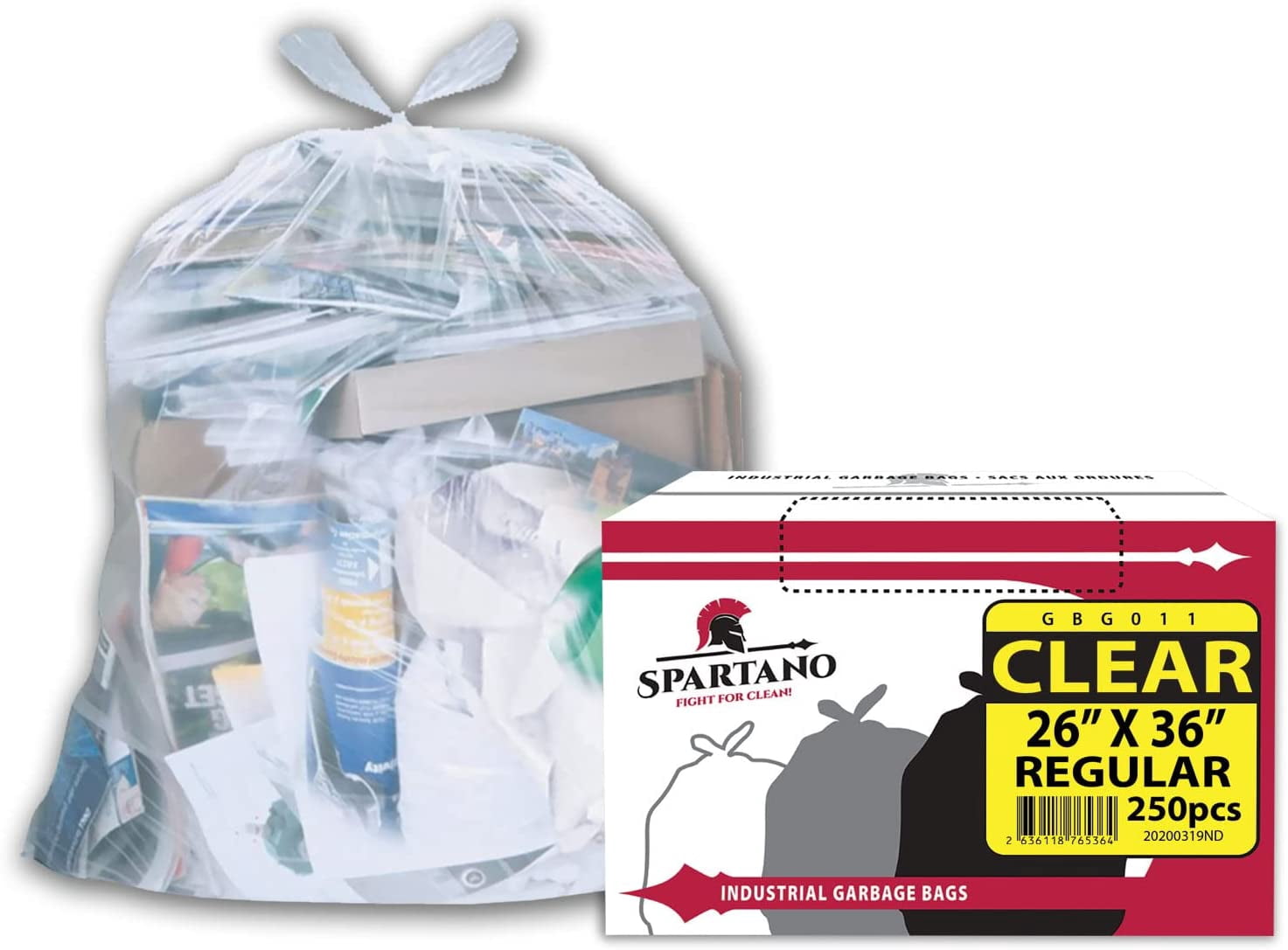 Spartano Clear Garbage Bags 250 Counts, Multipurpose Trash Bag for Home & Office, Size (26 x 36 Inch)