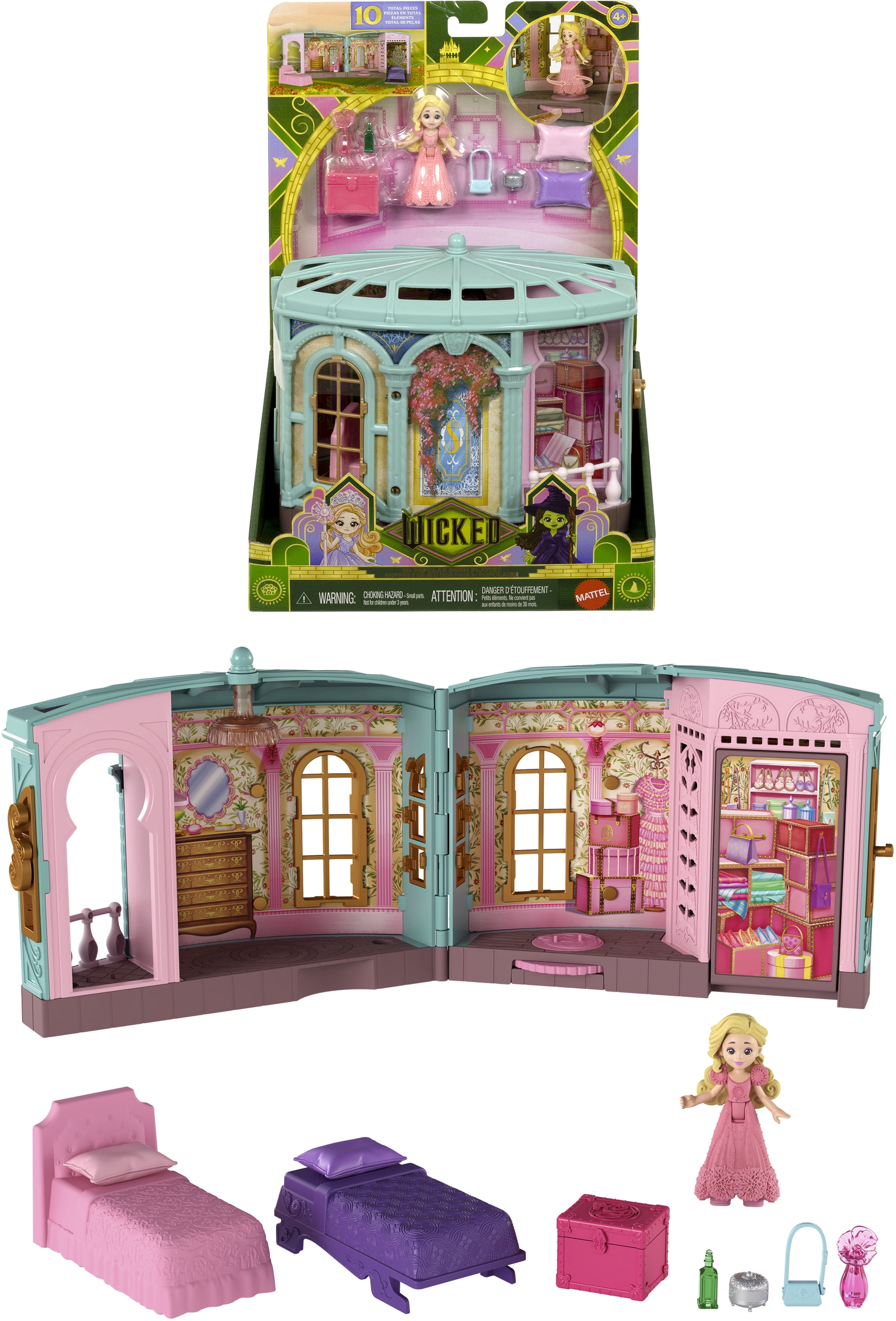 Universal Pictures’ Wicked So Popular Dorm Small Doll Playset with 3 Play Spaces & 10 Total Pieces
