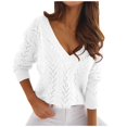 thumbnail image 1 of KIHOUT Spring Winter Womens Tops V-Neck Solid Color Hollow Out Recreational Thin Pullover Long Sleeve Sweater Tops, 1 of 9