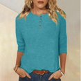 thumbnail image 2 of Yuyuzo Womens 3/4 Sleeve Tops Basic Button Crew Neck Solid Color Loose Fitted Tunics Tee Blouses, 2 of 5