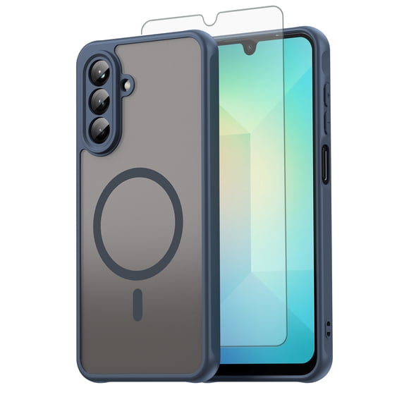 Asuwish Compatible with Samsung Galaxy A26 5G Magnetic Phone Case Translucent Matte Anti-fingerprint Back Military Grade DropProof Shockproof Protective Cell Cover for A 26 26A LTE Women Men Blue