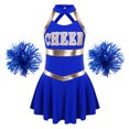 thumbnail image 3 of TiaoBug Robe de Danse Uniforme Cheer Leader pour Filles avec Pompons Tenue Musicale de Fête d'Halloween Bleu Royal 8, 3 of 7