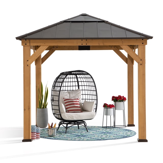 Sunjoy Outdoor Patio 9x9 ft Cedar Framed Gazebo with Brown Steel