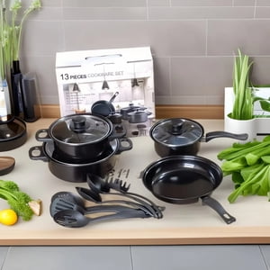 Bamboohart 13pcs Red Cookware Set  Stainless Steel Material  Non-Stick Pan  Kitchen Cookware Set  Non-Stick Pan Cooking Set  Various Pans Meet All the Needs of the Kitchen  The Best and M