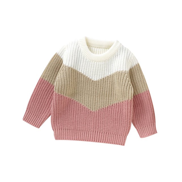 Faithtur Baby Knit Sweaters Cute Long Sleeve Round Neck Contrast Color Pullover Tops Toddler Sweatshirts
