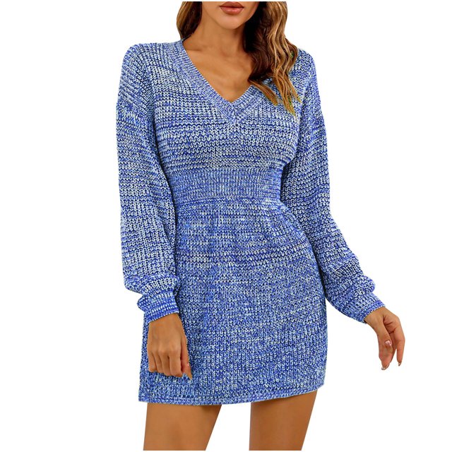 Yuyuzo Robe Pull Mode Femme Col en V Tricot Torsadé Manches Longues Lanterne Pull
