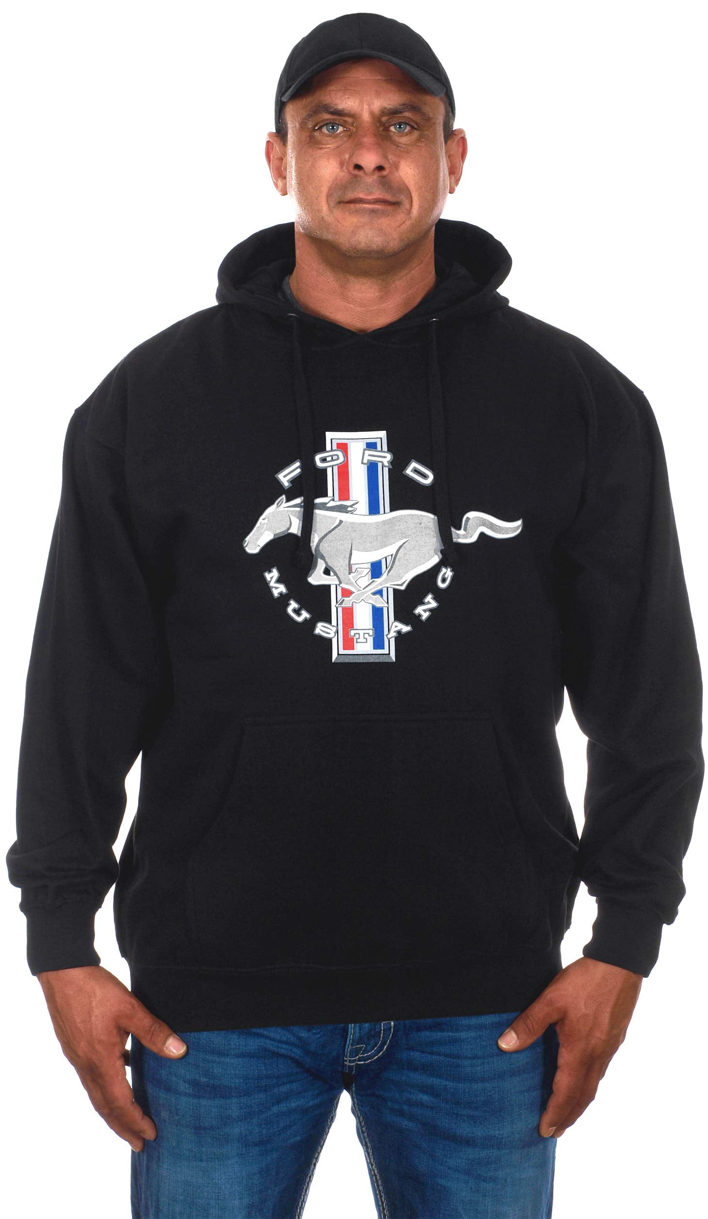 JH DESIGN GROUP Men's Ford Mustang Pullover Hoodie Sweatshirt in Black (Medium, BSC6-black)