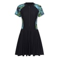 thumbnail image 1 of vastwit Maillot de Bain une Pièce pour Femme Grande Taille, Manches Courtes, Maillot Dermoprotecteur, Robe de Natation, Maillot de Plage Modeste, Noir Vert 5TG, 1 of 7