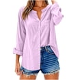 thumbnail image 4 of Wensltd Chemises à Manches Longues Col en V pour Femmes Tunique en Lin Ample avec Poche, 4 of 6