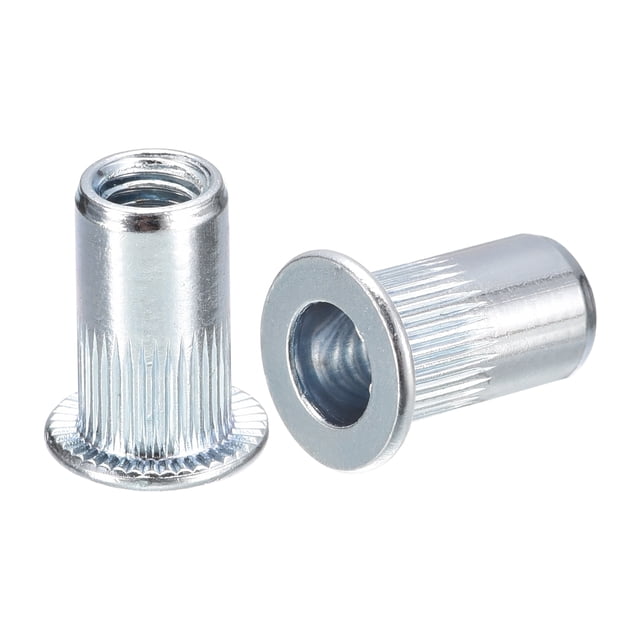 Unique Bargains M5 Rivet Nuts, 50 Pack Zinc Plated Carbon Steel Knurled Flat Head Threaded Insert Nuts