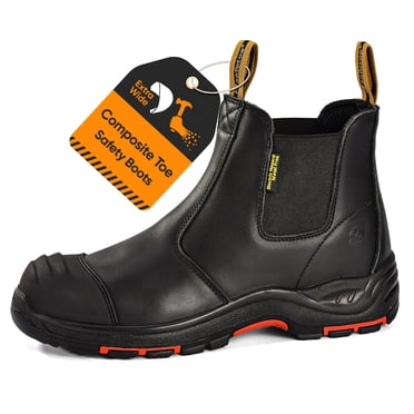 SAFETOE Heavy Duty Mens Work Boots Composite Toe Cap Chelsea Safety Boots Slip On Waterproof Leather Lightweight Working Shoes ASTM F2413