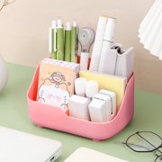Qiopertar Plastic Desk Organizer, Multi-Compartment Pen Pencil Brush Holder for Home Office, Natural Storage Tray for Art Supplies Bathroom Countertop