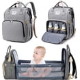 thumbnail image 1 of Baby Diaper Backpack, Travel Bag with Portable Crib, Large Capacity Waterproof Multifunctional Diaper Bag, 2 Stroller Straps, Suitable for Bottle Backpack, 1 of 5