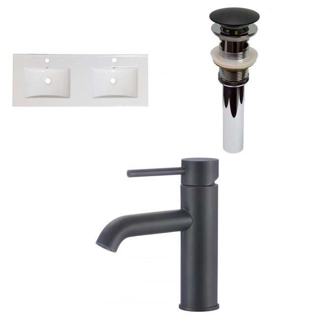 American Imaginations 59-in. W 1 Hole Ceramic Top Set In White Color - Overflow Drain Incl. AI-32811