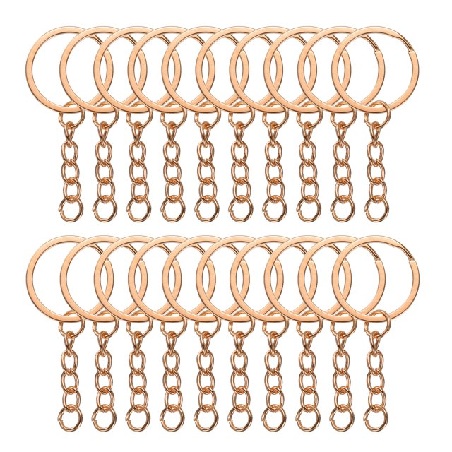 Uxcell 50 Pcs Split Keychain Ring with Chain Bulk Round Keyrings for DIY Key Chains Craft Making Jewelry, Rose Gold