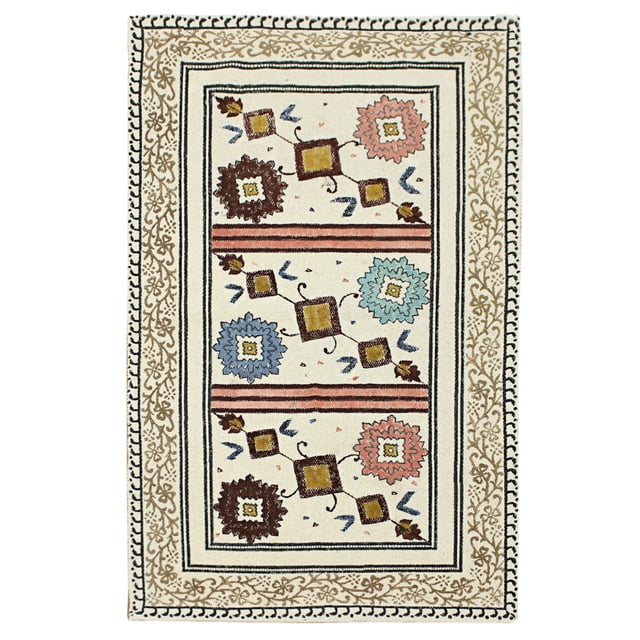 Casavani Handmade Cotton Area Rug Bohemian Beige Hallway Stair Runner Rug 4x10 feet