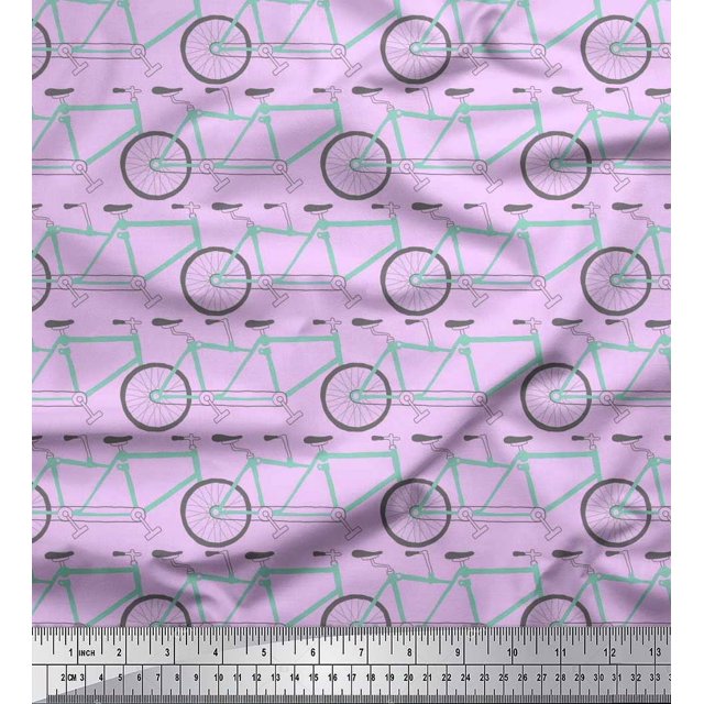 Soimoi Poly Georgette Fabric Bicycle Transport Print Fabric by The Yard 52 Inch Wide