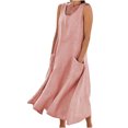 thumbnail image 1 of Robe Longue d'Été Sans Manches en Coton et Lin pour Femmes, Encolure Dégagée, Décontractée, Fluide, Ample, Maxi, avec Poche, pour Plage et Vacances, 1 of 7