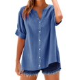 thumbnail image 1 of Womens Plus Size Tops on Clearance Summer Linen Work Tops for Women Trendy Plus Size V Neck Button down Boho Clothes Spring Tops for Women 2025 New Blue S, 1 of 4