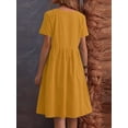 thumbnail image 4 of Robe T-Shirt d'Été en Coton et Lin pour Femmes, Décontractée, Coupe Ample, Col Rond, Manches Courtes, Longueur Midi, avec Poches, Jaune, TG, 4 of 7