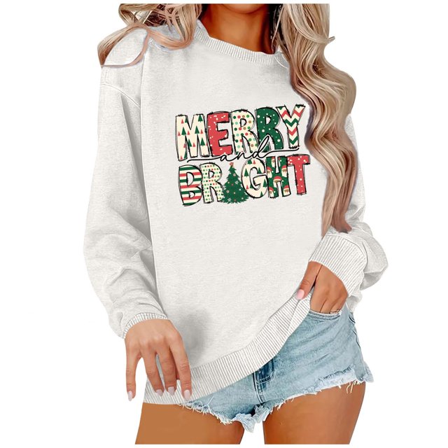 Pisexur Sweat-Shirt de Noël Décontracté à Manches Longues Col Rond pour Femmes, Chandail Ample et Confortable, Imprimé Mode Festival Automne