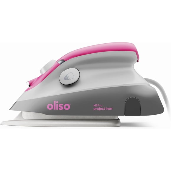 Oliso M3Pro Project Steam Iron with Solemate - for Sewing, Quilting, Crafting, and Travel , 1000 Watt Ceramic Soleplate Steam Iron (Raspberry pink)