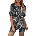 thumbnail image 2 of Ensembles Femmes Mode Blouse à Col Rond T-Shirts à Manches Courtes Shorts Ensemble Décontracté Ensembles Confortables pour Femmes en Liquidation, 2 of 5