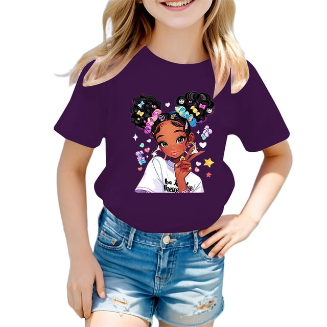 AJIWYH T-Shirts Unis pour Enfants, T-Shirt Graphique Mignon à Col Rond et Manches Courtes pour Fille, T-Shirt Décontracté d'Été, Polos pour Filles de 7-8 Ans, Violet