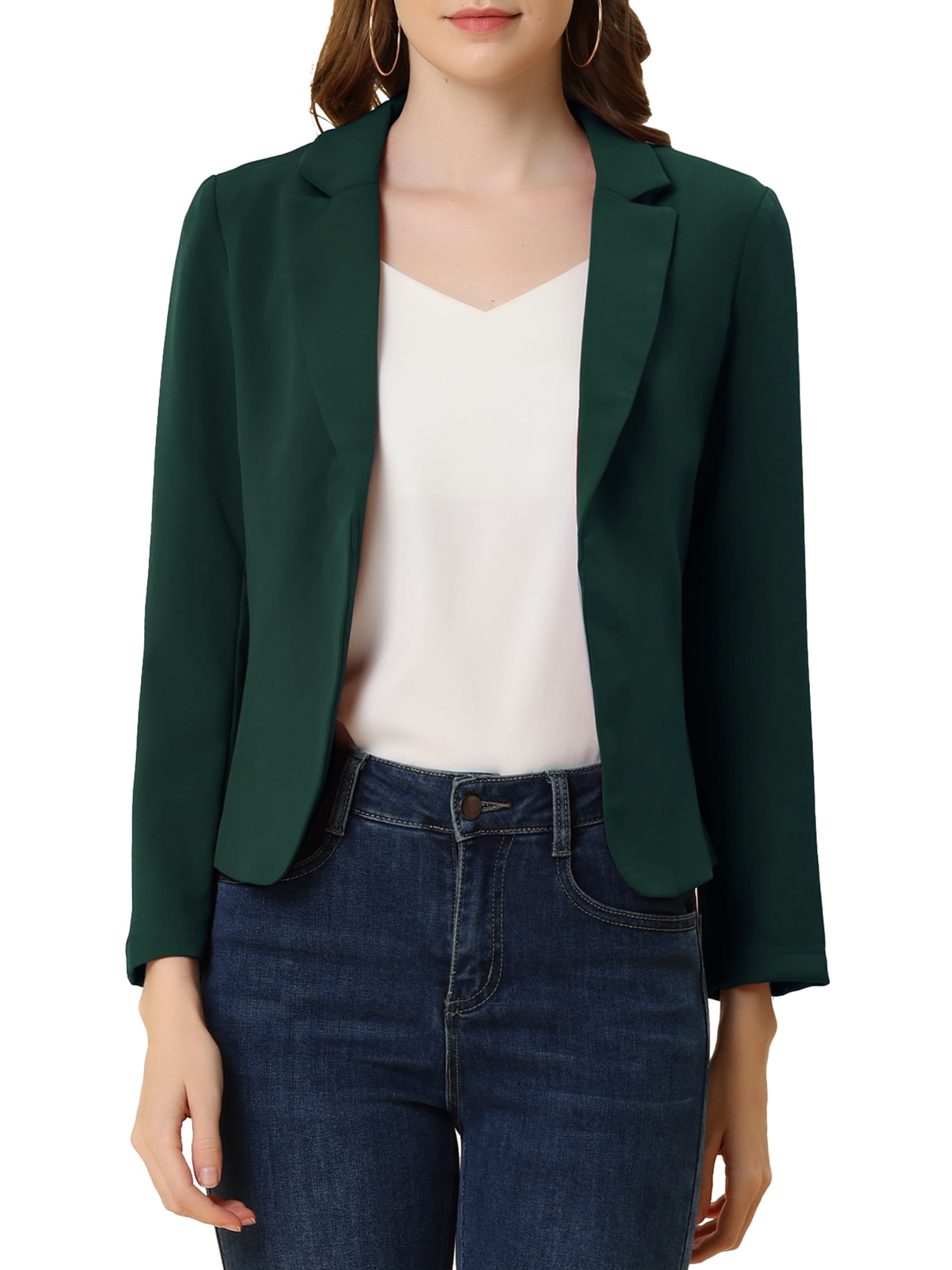 INSPIRE CHIC Blazer pour Femme à devant Ouvert Veste de Tailleur Courte d'Été pour le Travail m Vert-Uni