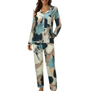 GDREDA Ladies Pyjama Set Women Casual Lapel Button Print Two Piece Long Sleeve Pajamas Pajamas Suit Women Pajama Sets pyjamas Green,XL