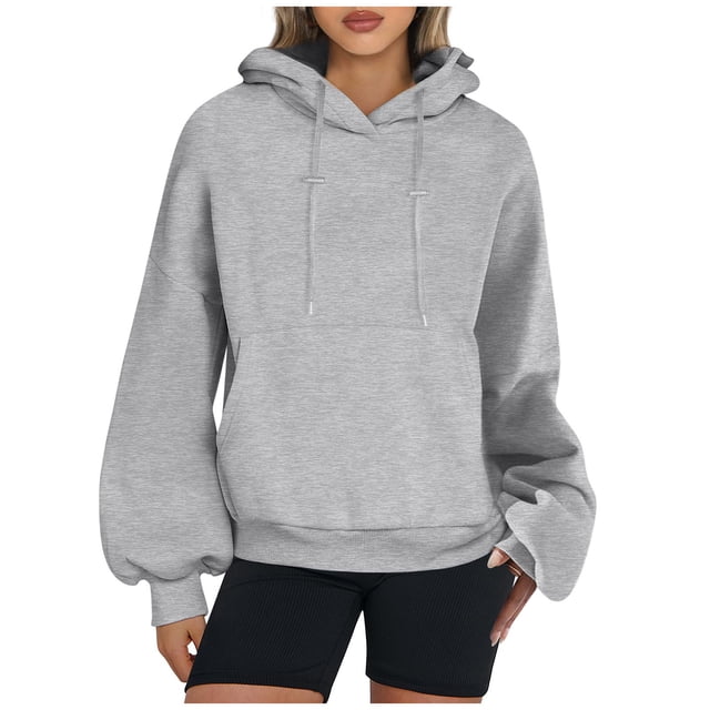 MeetoTime Women's Hooded Sweatshirt Fall Basic Long Sleeve Solid Color Hoodie Pullover with Pocket