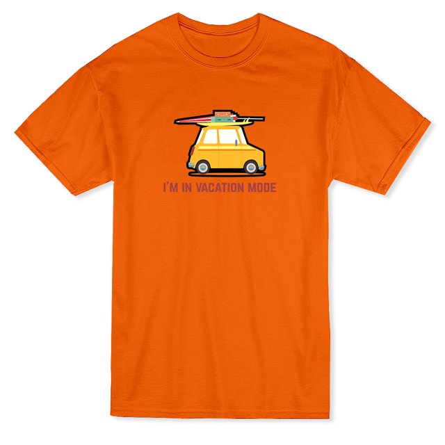 Car Graphic "I'm In Vacation Mode" Quote Men's Safety Orange T-shirt