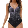 thumbnail image 2 of Huesdet Women's One Piece Swimsuit Ribbed Open Back Bathing Suit Tummy Control Scoop Neck Adjustable Straps High Cut Swimwear[Purple,M], 2 of 8