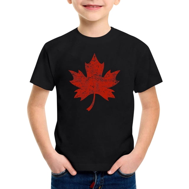 QUOTAY T-Shirt Graphique Fête du Canada Imprimé Manches Courtes Col Rond Tee pour Garçons Tenue Décontractée de Tous les Jours École Activités Extérieures Âges 3-13 Ans Hauts, T-Shirts et Chemises pour Garçons Noir_004,150