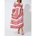 thumbnail image 3 of Kmbangi Robe Longue pour Femmes à Imprimé Géométrique, Col en V, Manches Longues Bouffantes, Coupe Ample, Robe Mode pour le Printemps et l'Été, 3 of 9