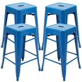 thumbnail image 1 of Vogue Furniture Direct 24 Inch Metal Bar stools, Backless Counter Height Barstools, Indoor Outdoor Stackable Stools with Square Seat, Set of 4 (Blue), 1 of 4