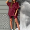 thumbnail image 4 of Ketyyh-chn99 Ensembles pour Femmes 2 Pcs Pyjama pour Dames Ensemble Hauts Mode Uni Manches Courtes Col Rond Pantalon à Cordon Chemises Ensembles Vin,G, 4 of 5