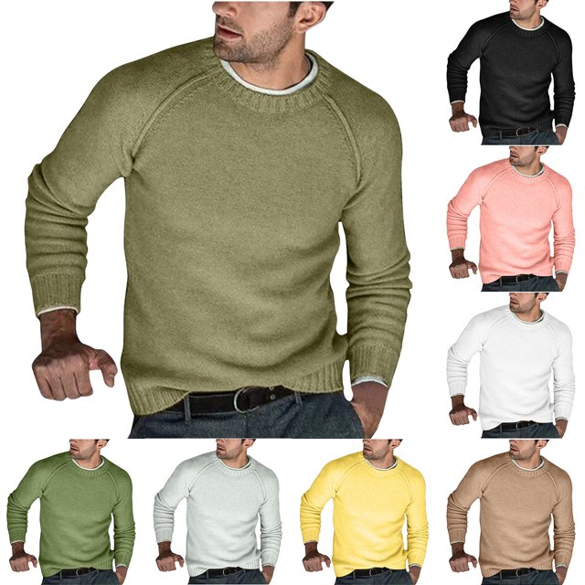 UVEASISHA Chandail en Tricot Côtelé Uni pour Homme Automne Hiver Décontracté Coupe Régulière Chandail à Enfiler Hauts Tricotés Col Rond Manches Raglan Chandails Confortables pour Hommes 2024 Rabais de 50 pour Cent Offres Aujourd'hui Vert Armée 3TG